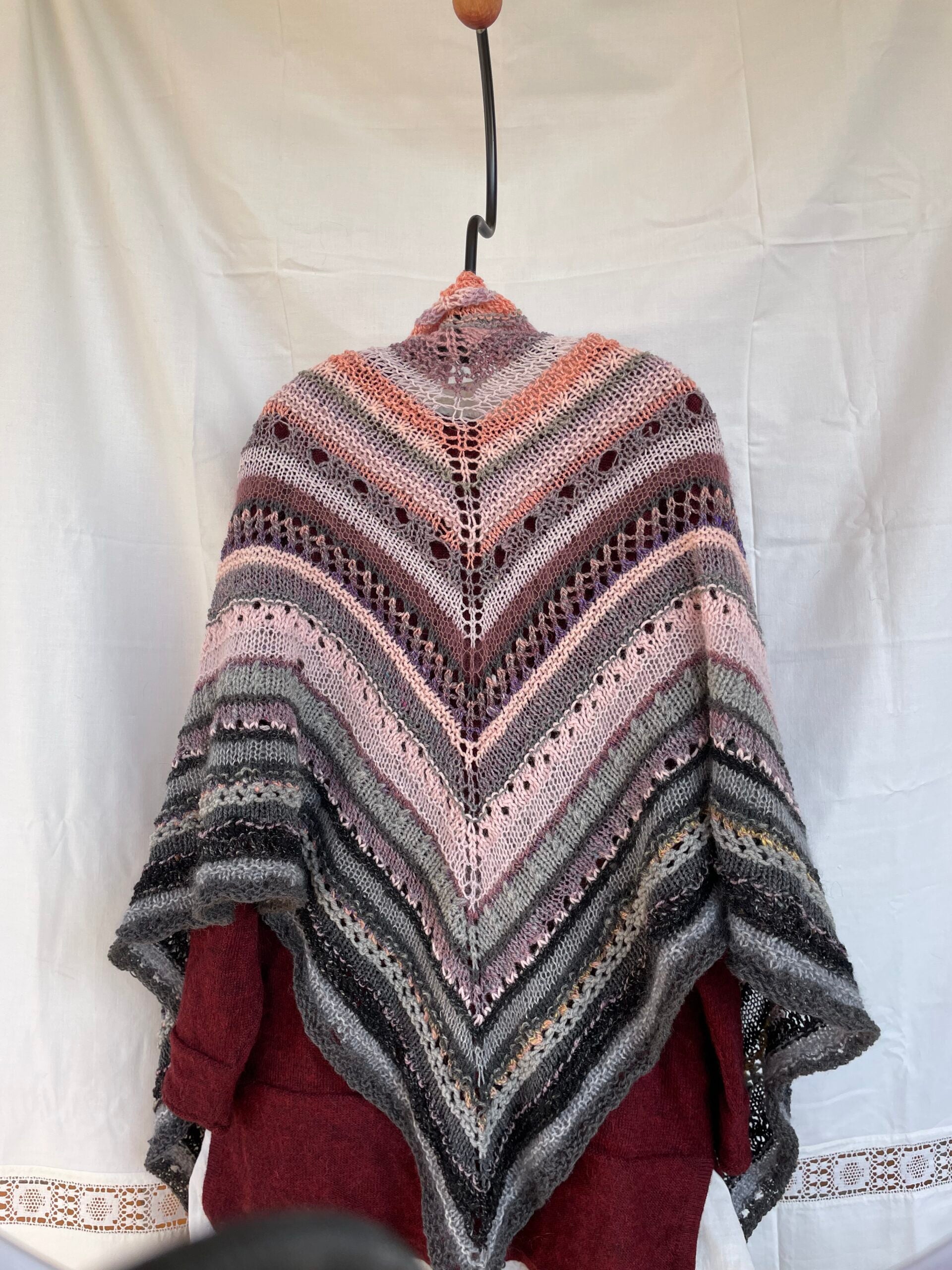 Shawl in pink, grey, and lavender