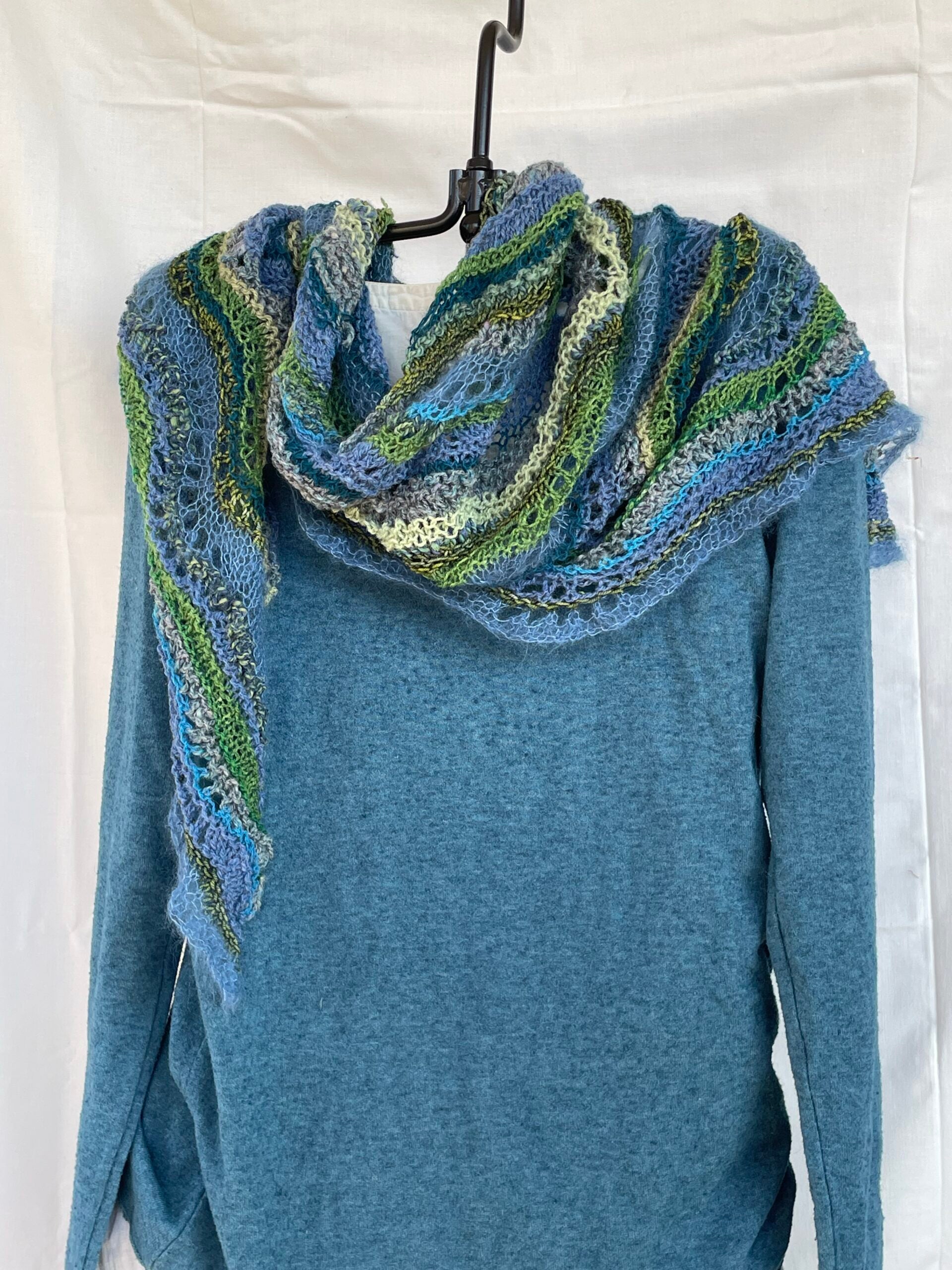 Lightweight shawl in blues and greens