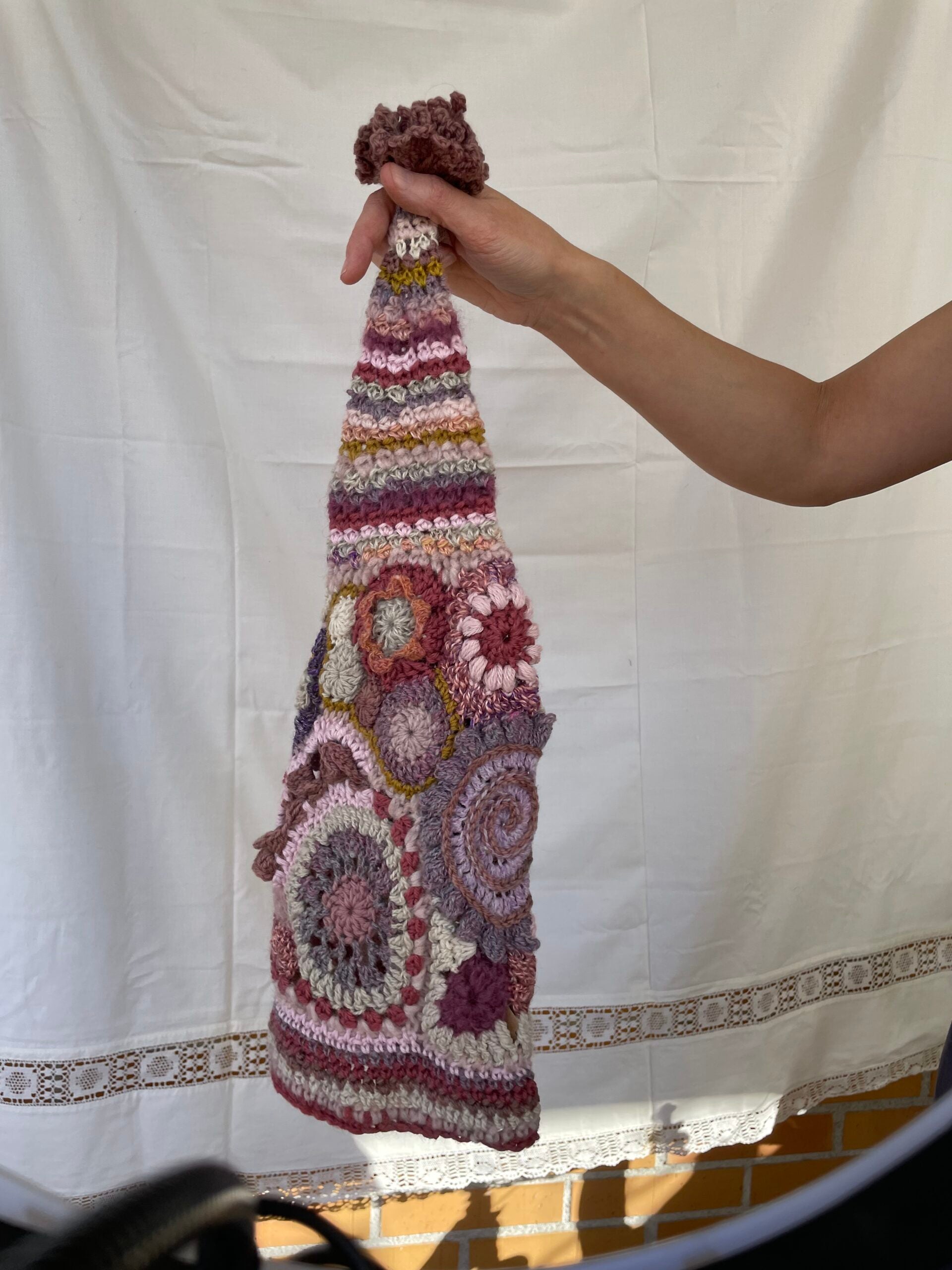 Emily, freeform crochet stocking cap