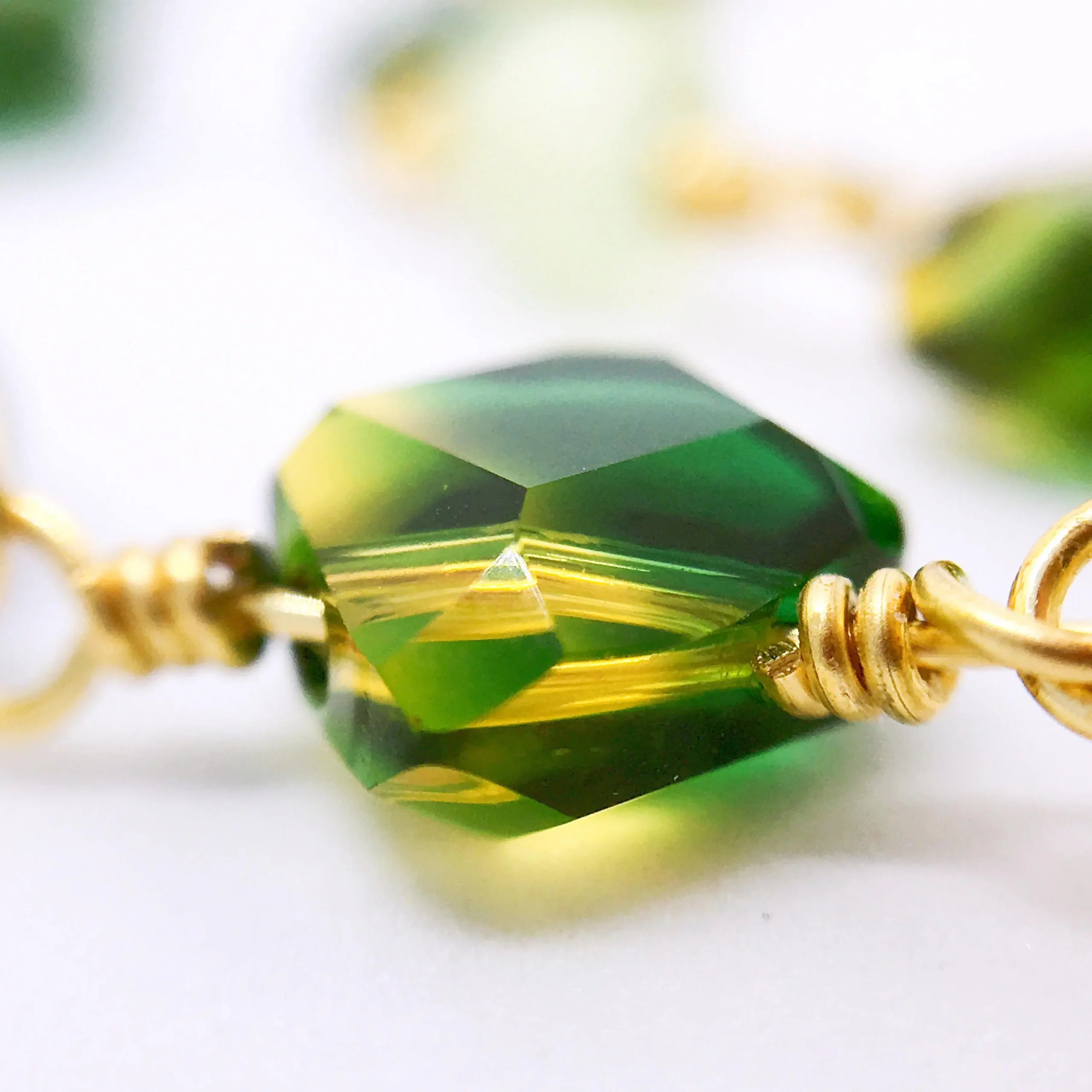 "Suzhou" Short Gemstone Rosary Necklace, with Malachite, Prehnite, & Green Quartz