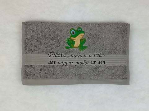 Broderad handduk groda