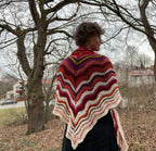 Lightweight shawl in white, fuschia, orange, and chartreuse