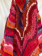 Lightweight shawl in fuschia, orange, and chartreuse