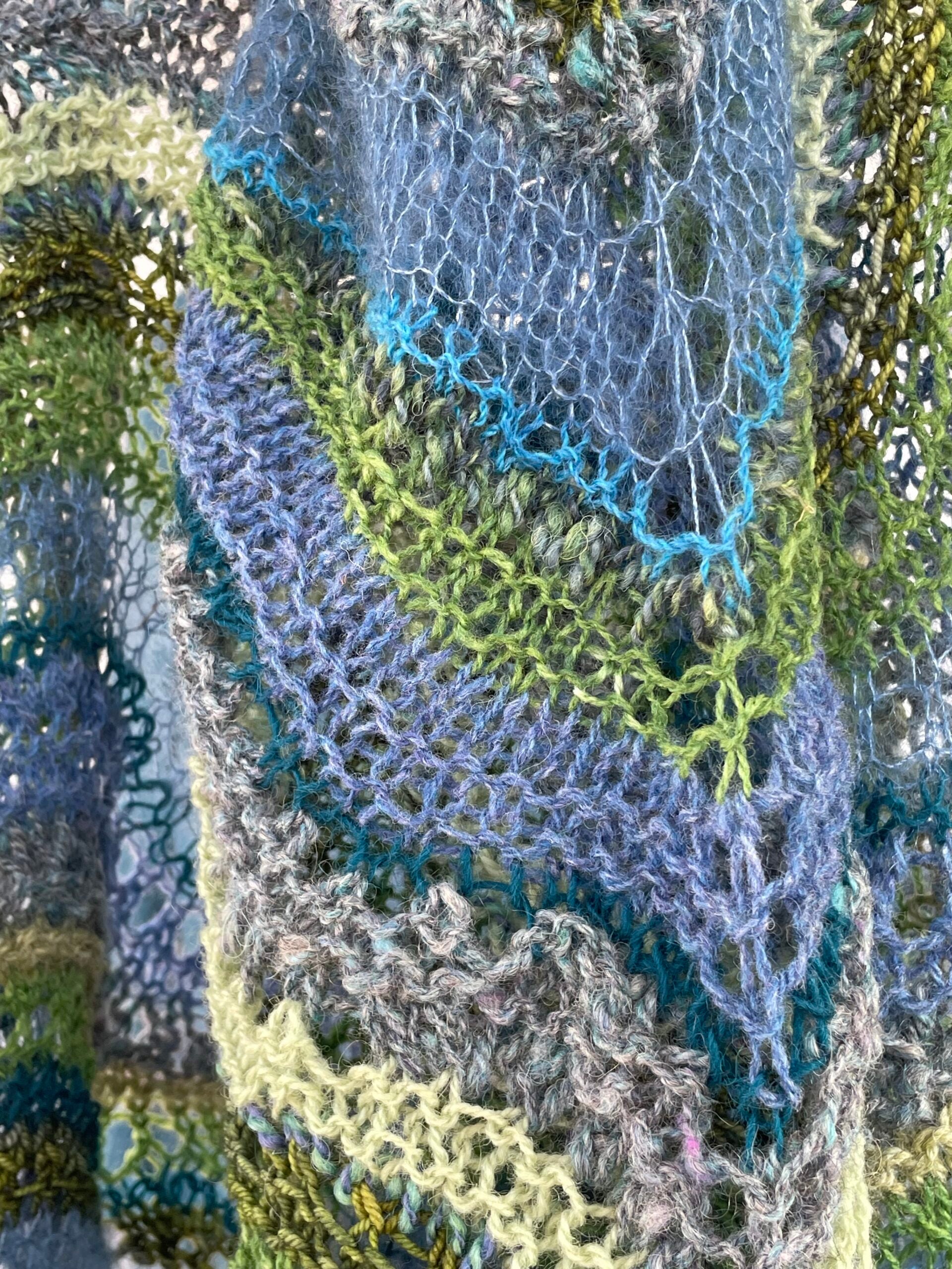 Lightweight shawl in blues and greens