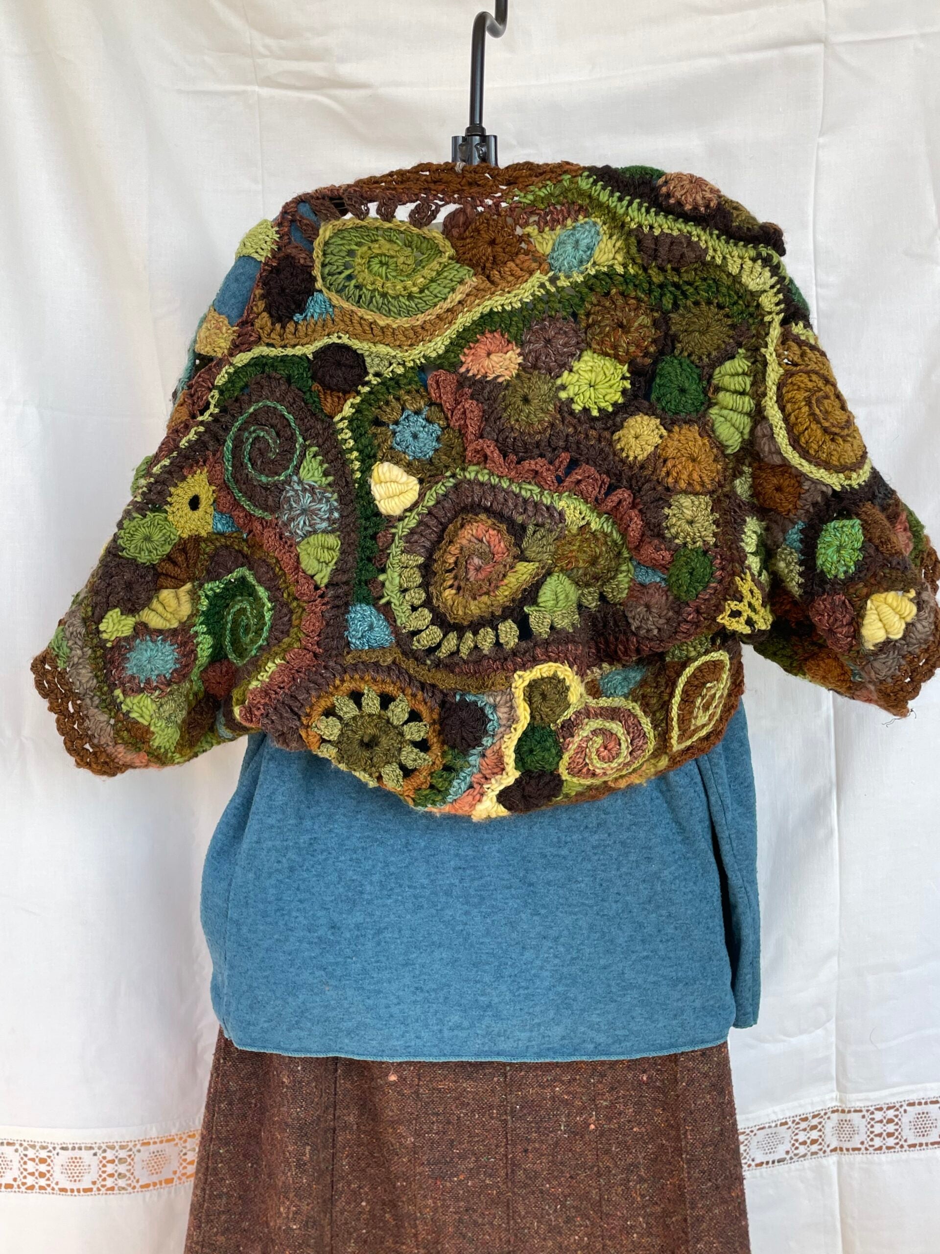 Forest Path, freeform crochet shrug