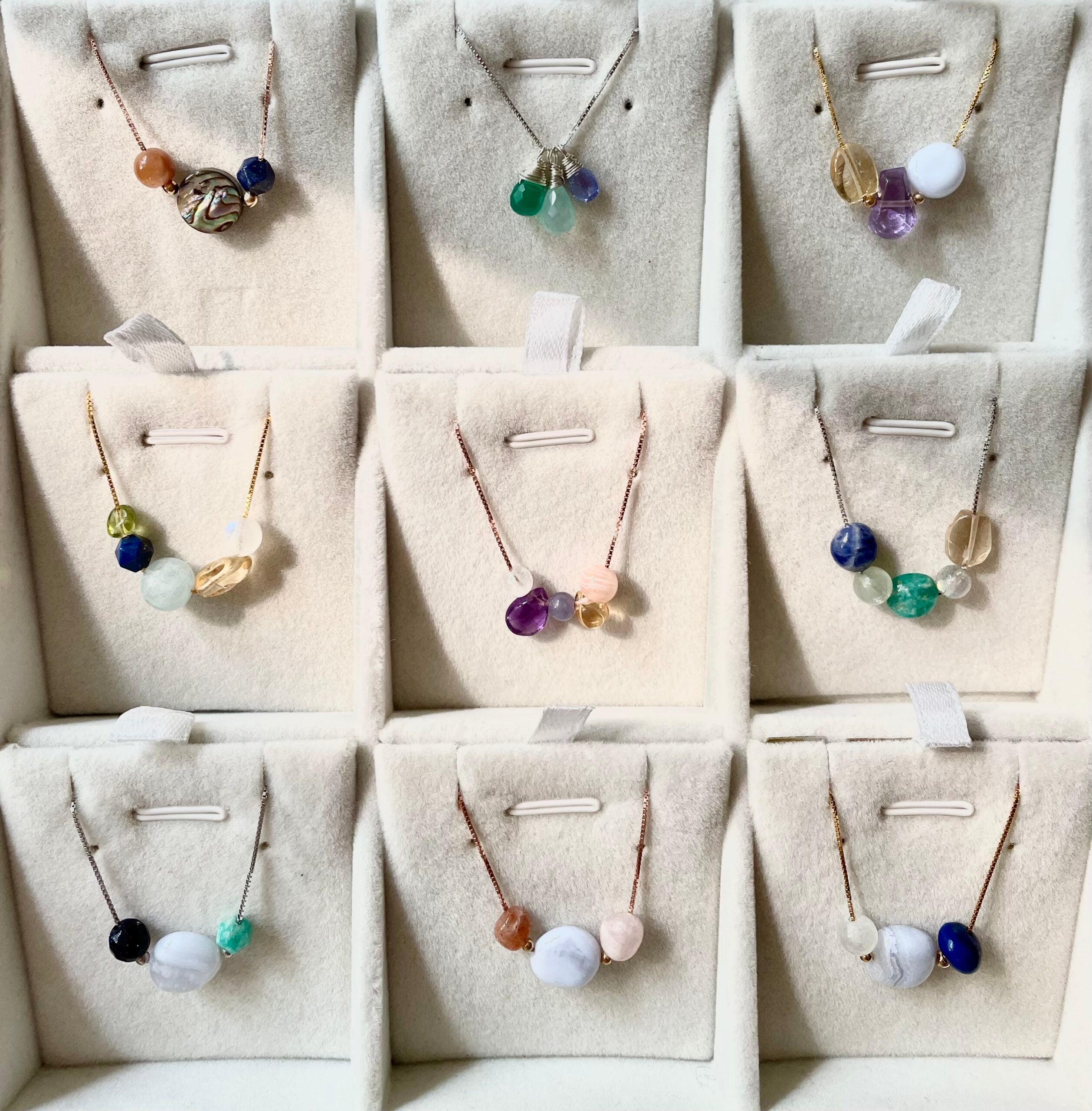 "Pespective" Necklace, in Sterling silver and mix stones