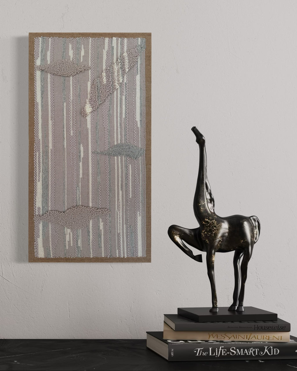 Broderi på jute i ram