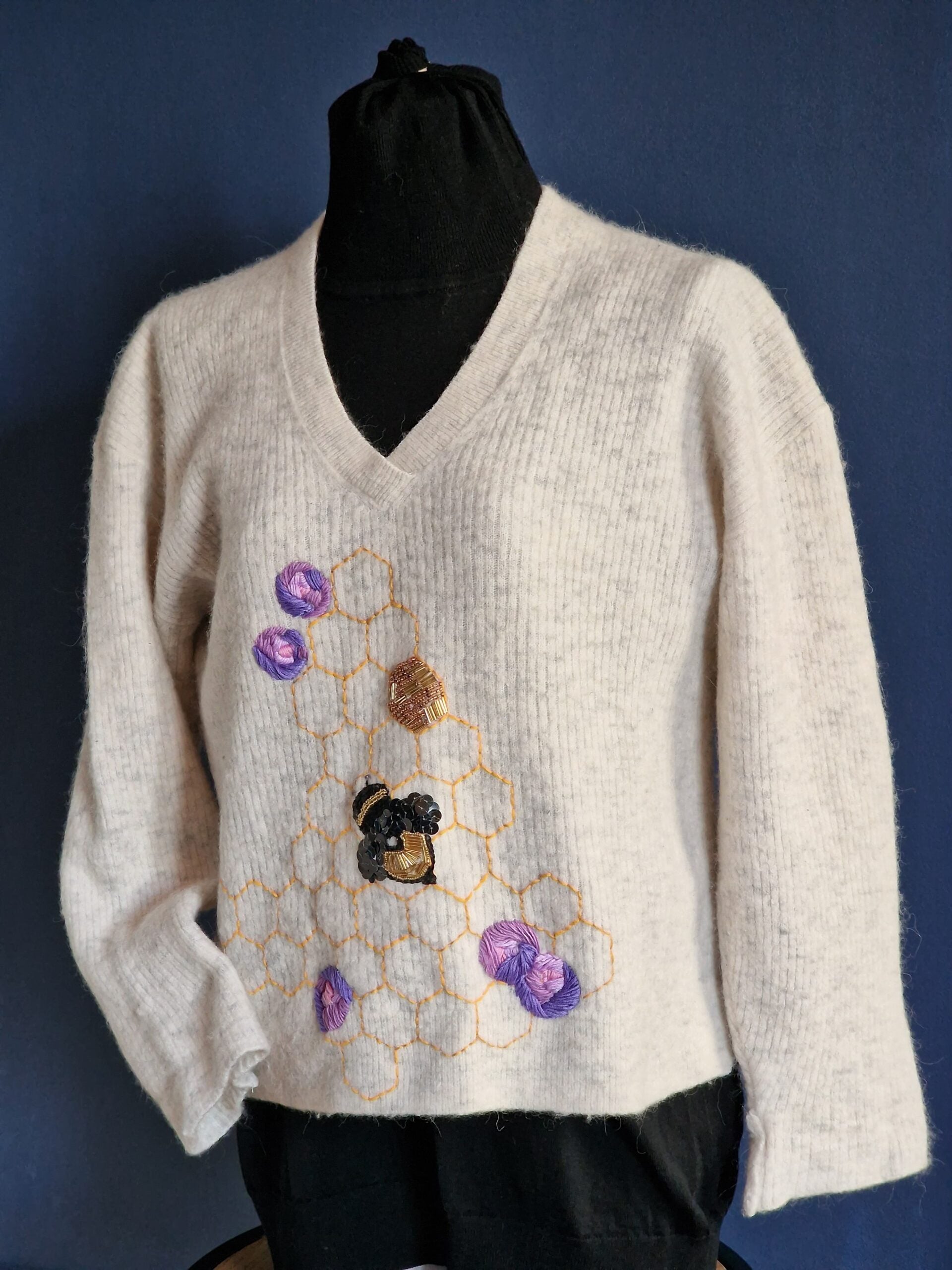 Embroidered and beaded white jumper