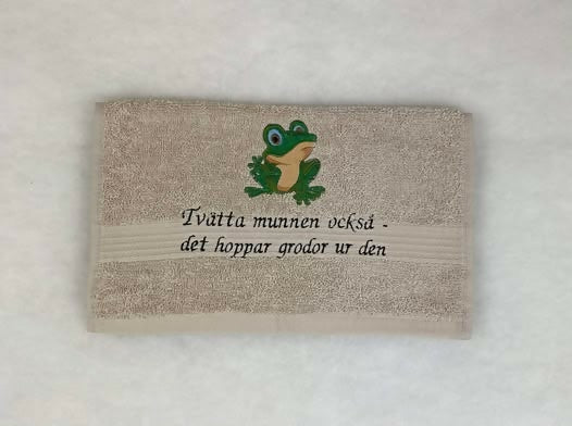Broderad handduk groda