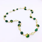 "Suzhou" Short Gemstone Rosary Necklace, with Malachite, Prehnite, &amp; Green Quartz