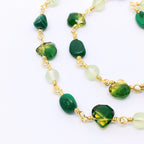 "Suzhou" Short Gemstone Rosary Necklace, with Malachite, Prehnite, &amp; Green Quartz