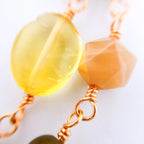 "CONSTANTINOPLE" Long Gemstone Rosary Necklace, with Peach Moonstone, Black Moonstone &amp; Citrine