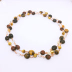 "VENICE" Long Gemstone Rosary Necklace, with Tiger's Eye &amp; Citrine