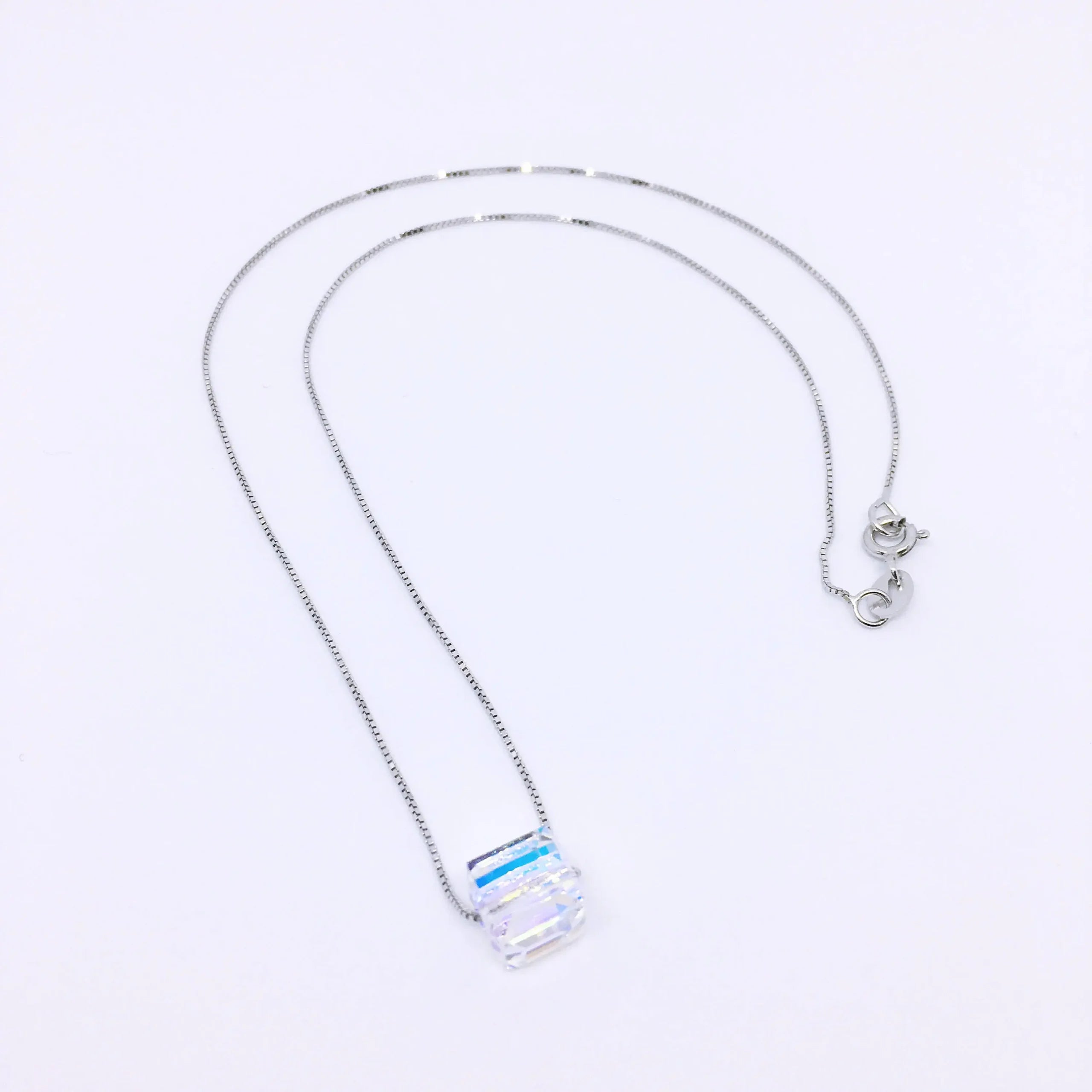 Minimalist Swarovski Cube Necklace - Sterling Silver chain