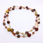 Long Gemstone Rosary Necklace "CRETE", with Mookaite &amp; Rutilated Quartz