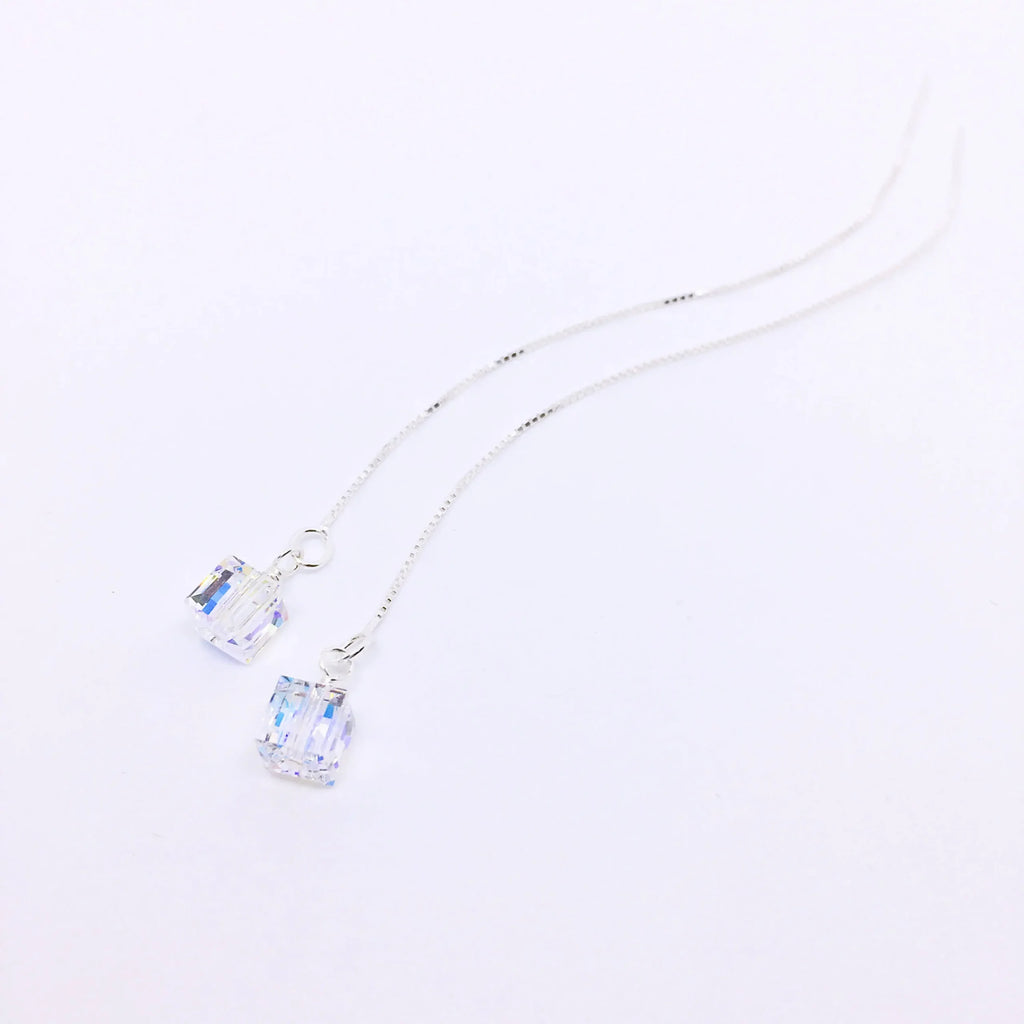 Swarovski Cube Sterling Silver Ear Threaders
