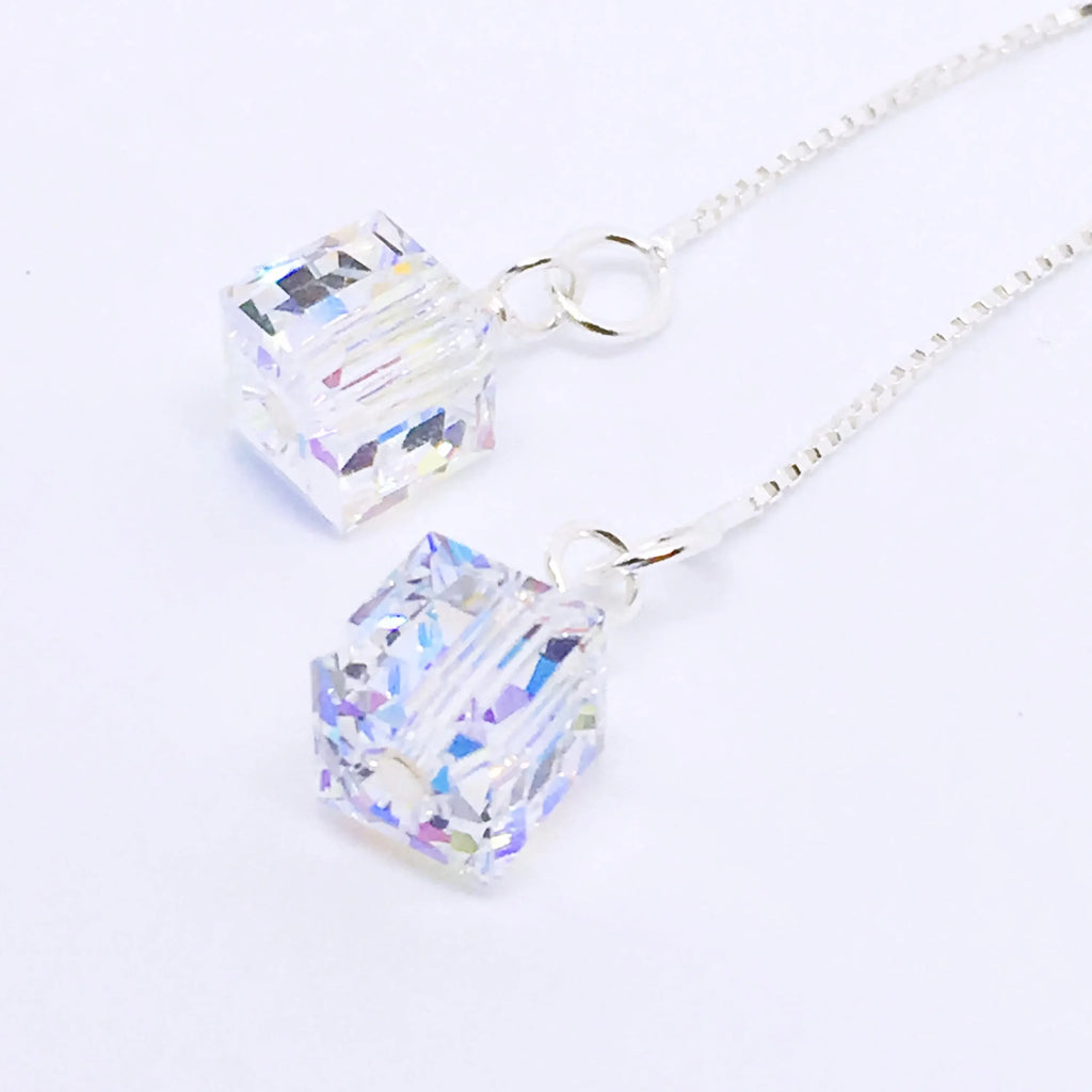 Swarovski Cube Sterling Silver Ear Threaders
