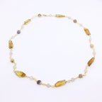 "BABYLON" Short Gemstone Rosary Necklace, with Citrine, Botswana Agate, &amp; White Moonstone