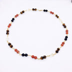 "DELPHI" Short Gemstone Rosary Necklace, with Citrine, Black Onyx, Carnelian, &amp; Tiger's Eye