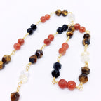 "DELPHI" Short Gemstone Rosary Necklace, with Citrine, Black Onyx, Carnelian, &amp; Tiger's Eye