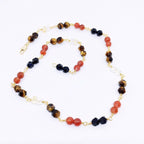 "DELPHI" Short Gemstone Rosary Necklace, with Citrine, Black Onyx, Carnelian, &amp; Tiger's Eye