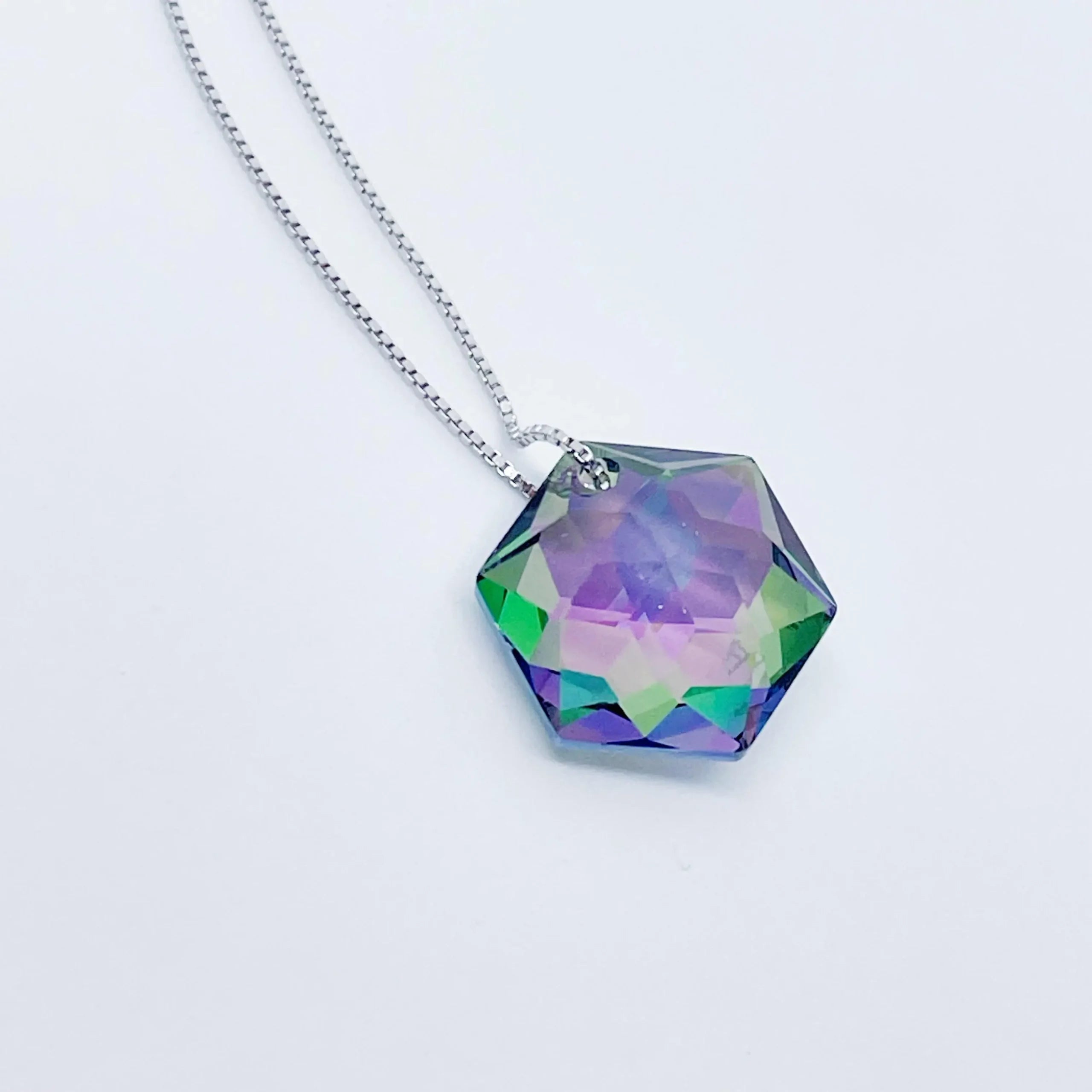 Minimalist Swarovski Hexagon Star Necklace - Sterling Silver chain