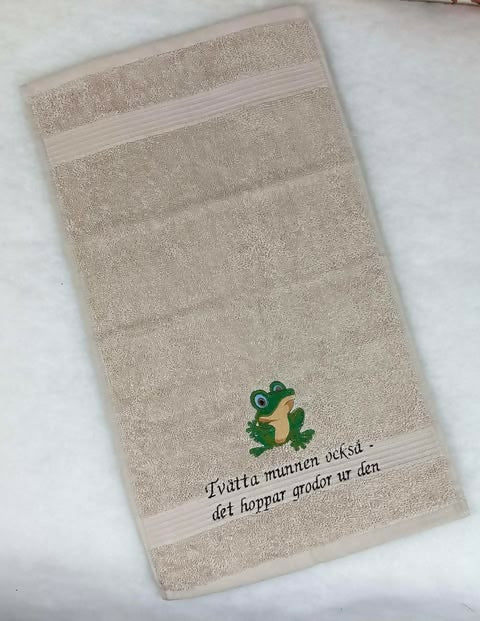 Broderad handduk groda
