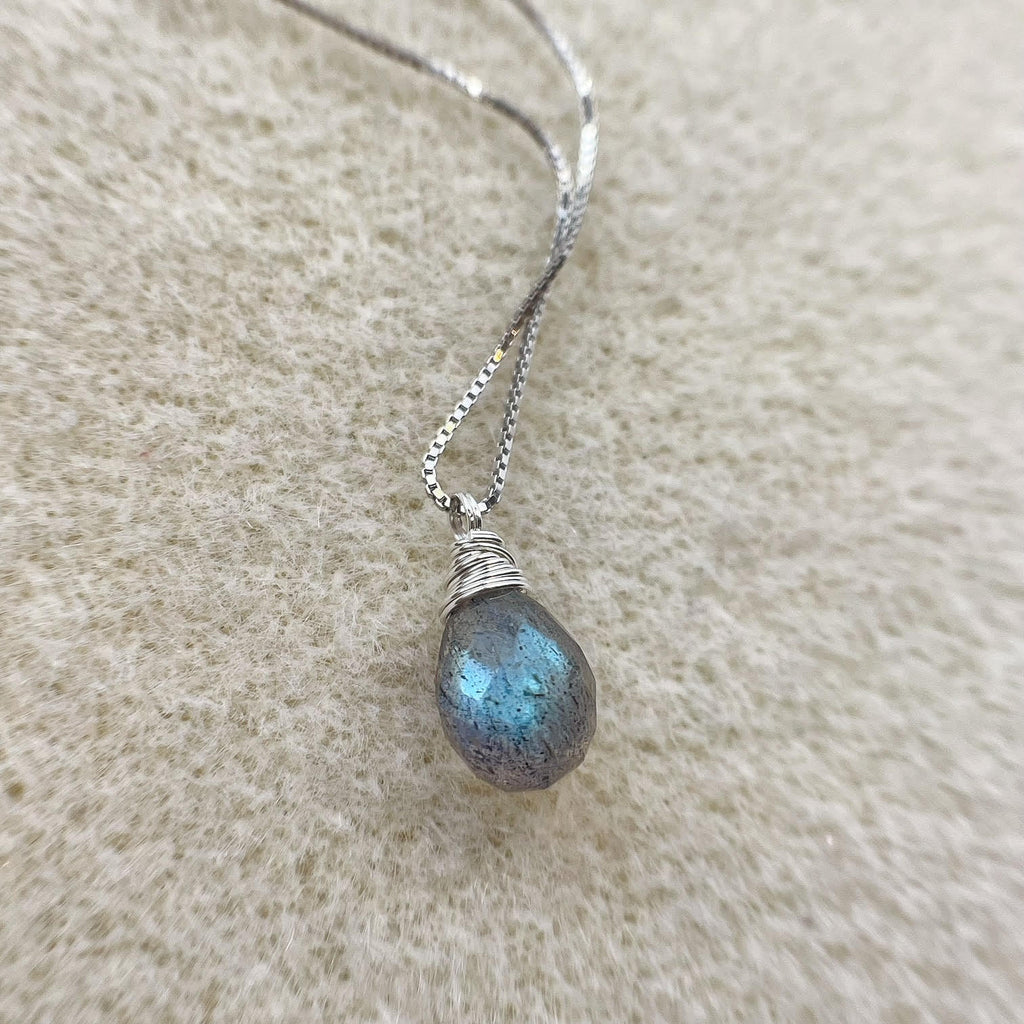 Small teardrop gemstone necklace