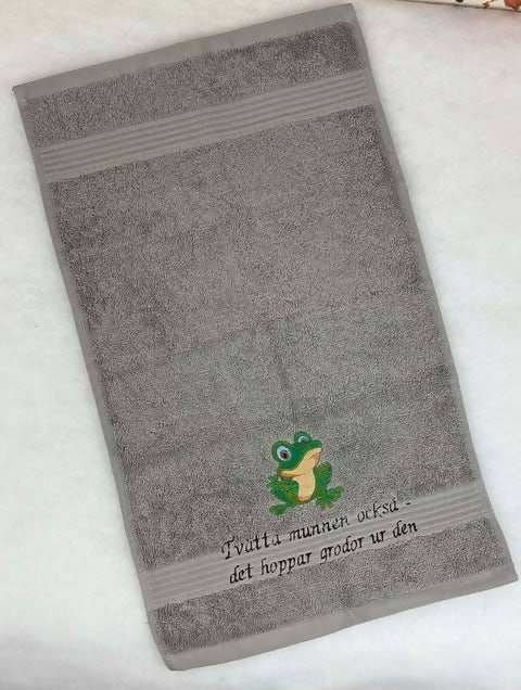 Broderad handduk groda