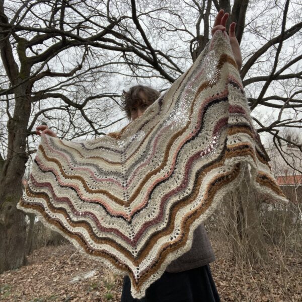 Lightweight shawl in ivory, ochre, and rose