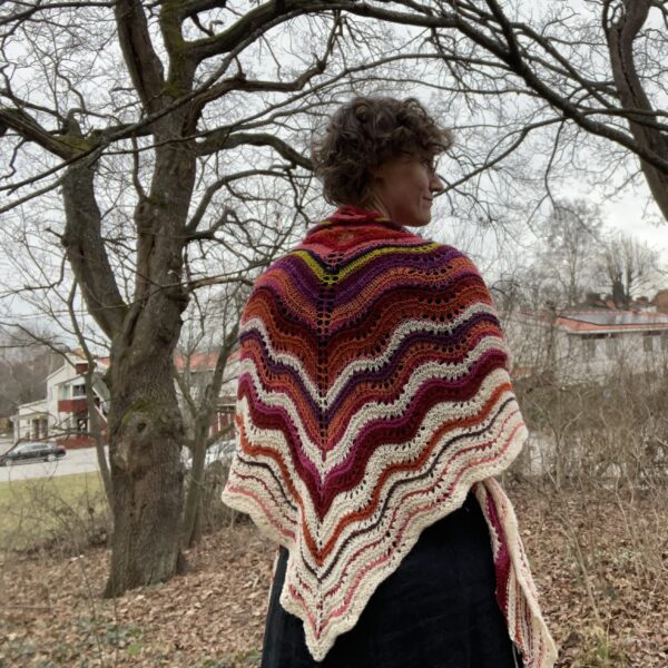 Lightweight shawl in white, fuschia, orange, and chartreuse