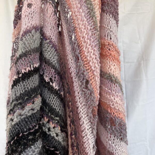 Shawl in pink, grey, and lavender