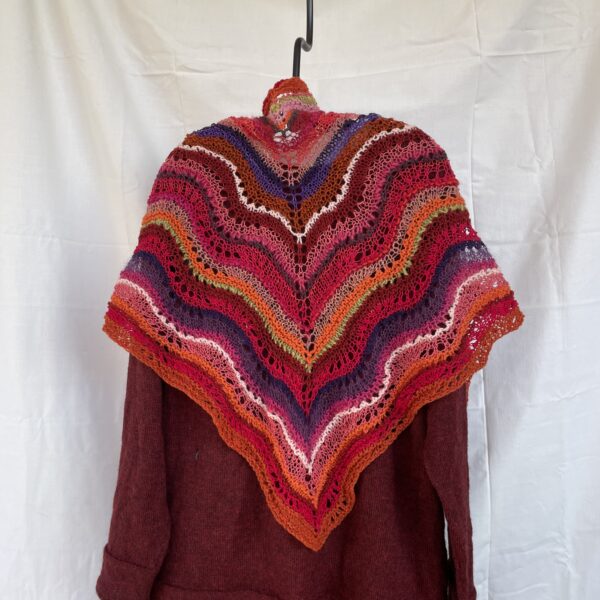 Lightweight shawl in fuschia, orange, and chartreuse