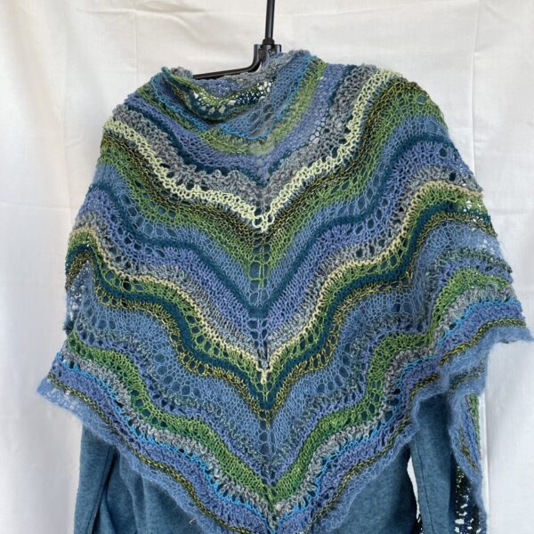 Lightweight shawl in blues and greens