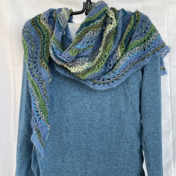 Lightweight shawl in blues and greens