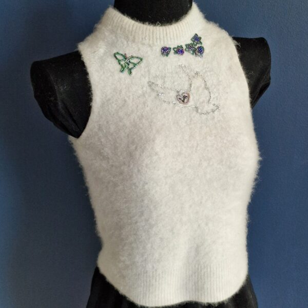 Embroidered white vest