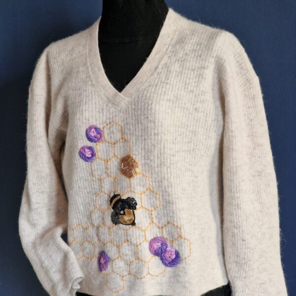 Embroidered and beaded white jumper