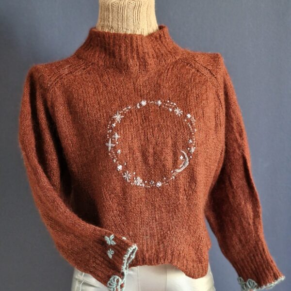 Brown embroidered wool jumper