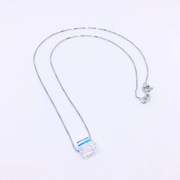 Minimalist Swarovski Cube Necklace - Sterling Silver chain