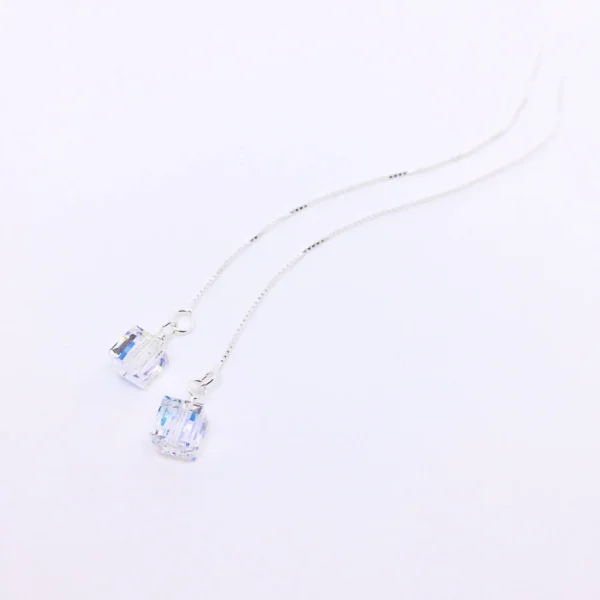 Swarovski Cube Sterling Silver Ear Threaders
