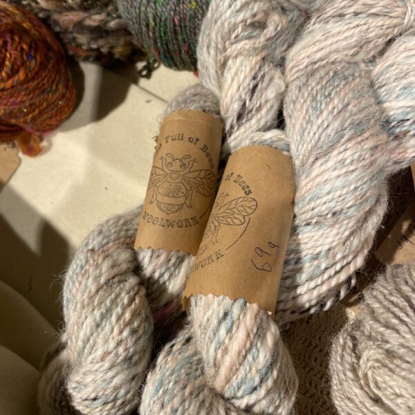 White, pink and blue handspun yarn, 53