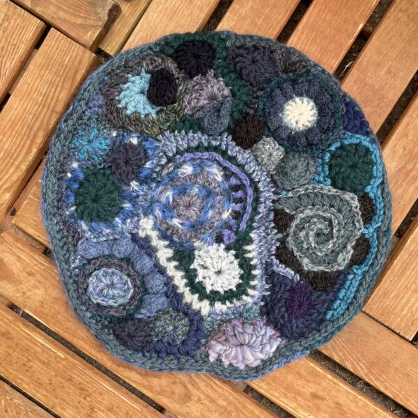 Blue circle, art crochet wall hanging
